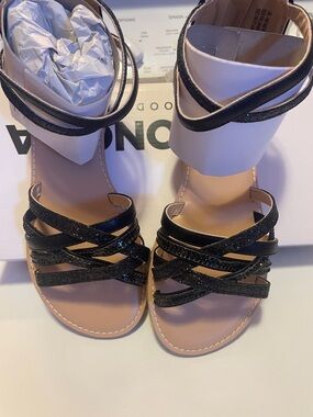 Sonoma Black Strappy Glitter Ankle-Wrap Sandals